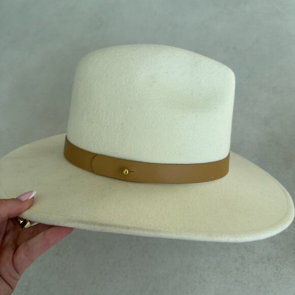NWT Lack Of Color The Fader Wool Felt Fedora Hat Ivory w/ Tan Leather Band main image 6